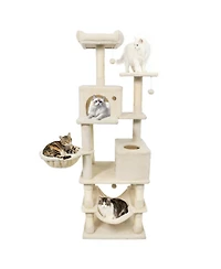 Hongge 66 Inch Cat Tree with 2 Condos Hammock Basket and Sisal Scratching Posts