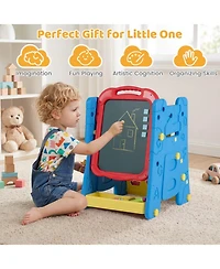 Hongge 4-in-1 Kids Art Easel with Magnetic Whiteboard Chalkboard and Bookshelf