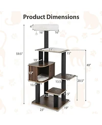 Hongge 59 Inch Multi-Level Cat Tree with Fence-Style Condo Cushioned Top Perch and Sisal Posts