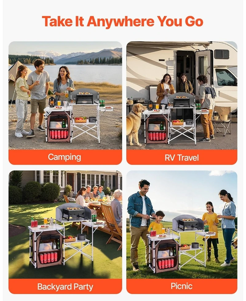 Sevorley Portable 2-Tier Outdoor Camp Kitchen Table with Windshield and Carry Bag