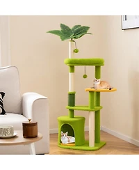 Hongge 48 Inch Multi-Level Cat Tree with Padded Perch Condo Self-Groomer and Sisal Posts