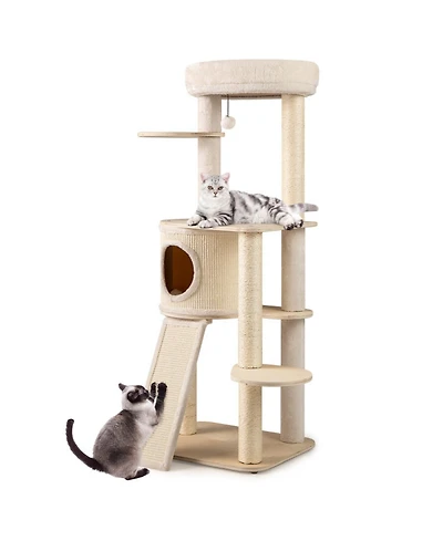Hongge 56 Inch Cat Tree with Padded Condo Cushioned Perch and Sisal Scratching Posts
