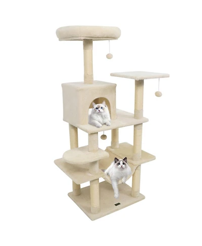 Hongge 58 Inch Multi-Level Cat Tree with Padded Top Perch Condo Hammock and Sisal Posts