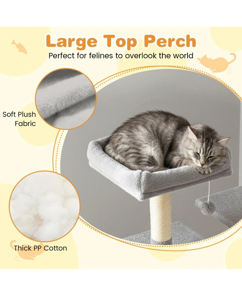 Hongge 58 Inch Modern Cat Tree with Upholstered Perch 2 Condos and Sisal Scratching Posts