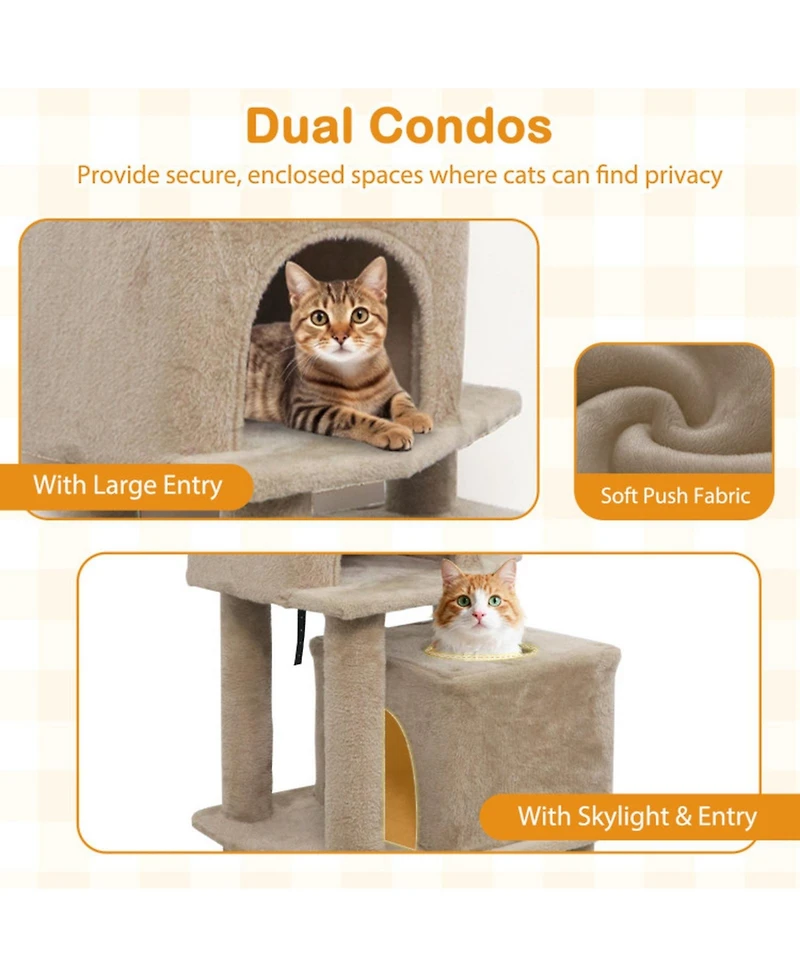 Hongge 57 Inch Cat Tree with Dual Condos Hammock and Sisal Scratching Posts