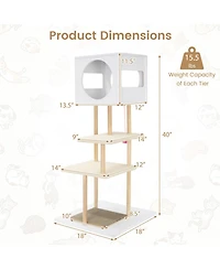 Hongge 40 Inch Wood Cat Tower with 2-Door Condo Corrugated Cardboard Scratchers and Fleece Perches