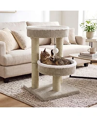 Hongge 24 Inch Cat Tower with 2 Plush Perches Jute Scratching Posts and Dangling Ball