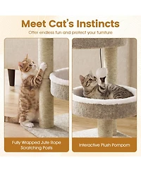 Hongge 24 Inch Cat Tower with 2 Plush Perches Jute Scratching Posts and Dangling Ball