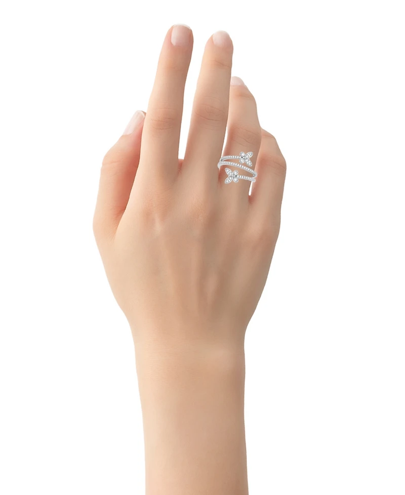 And Now This Cubic Zirconia (0.85 ct.t.w.) Pave Bypass Butterfly Ring Fine Silver Plated