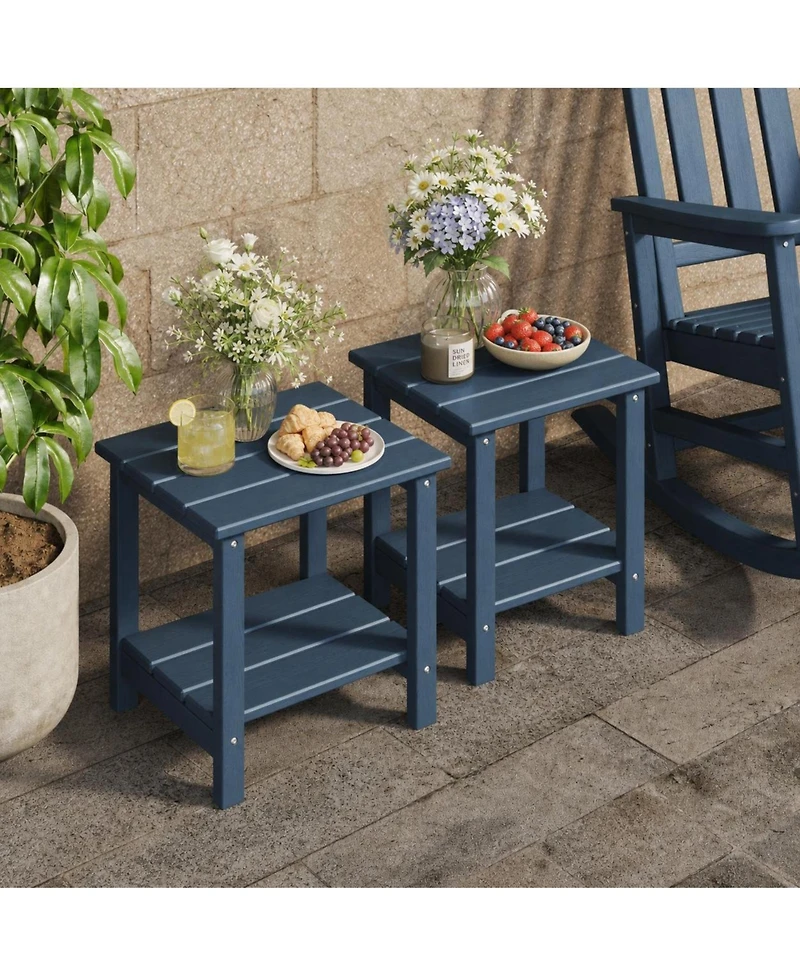 homfan Set of 2 Hdpe Side Table – 18"x15" 2-Tier Outdoor End Table for Patio, Pool or Backyard