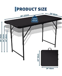 homfan 4ft Folding Table – Hdpe Portable Table with Carrying Handle, 3 Adjustable Heights, 400 Lb Capacity for Camping or Party