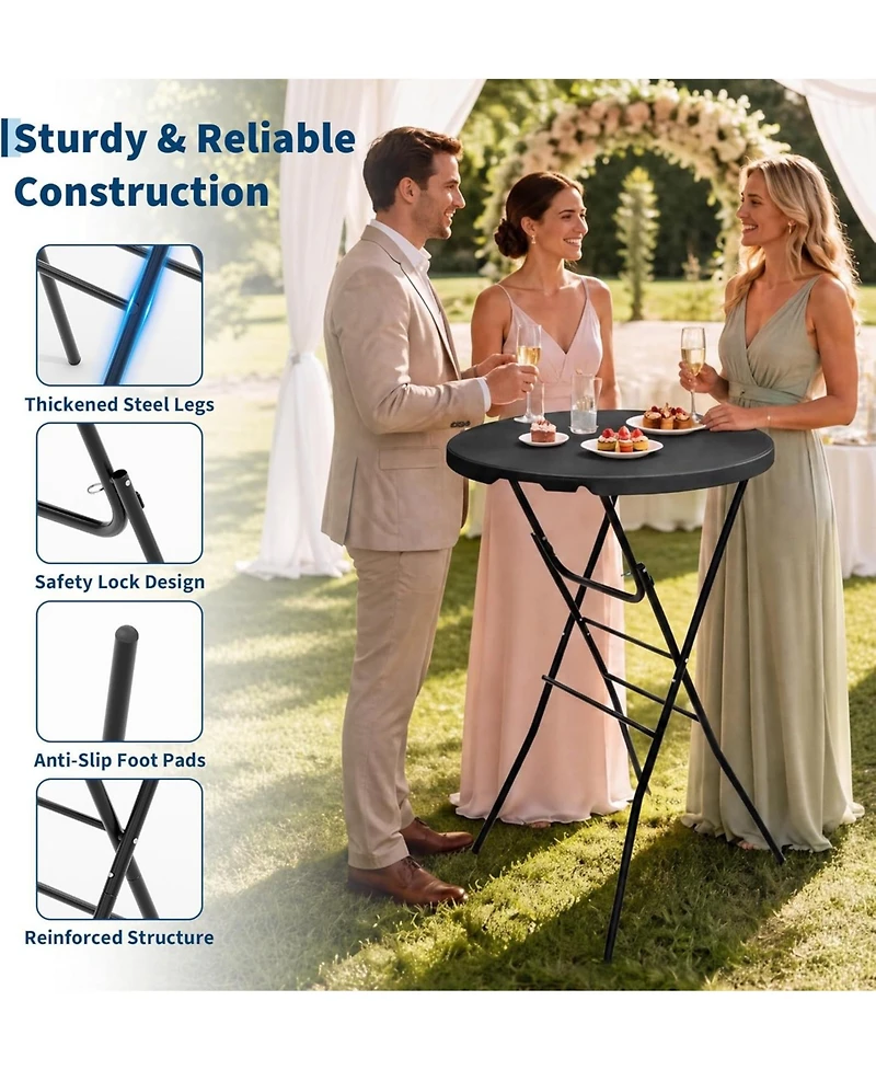 homfan 32" Folding Cocktail Table – Hdpe Round High-Top Table with Locking Legs and Metal Frame, Folding Bar Table for Patio, Backyard and Events