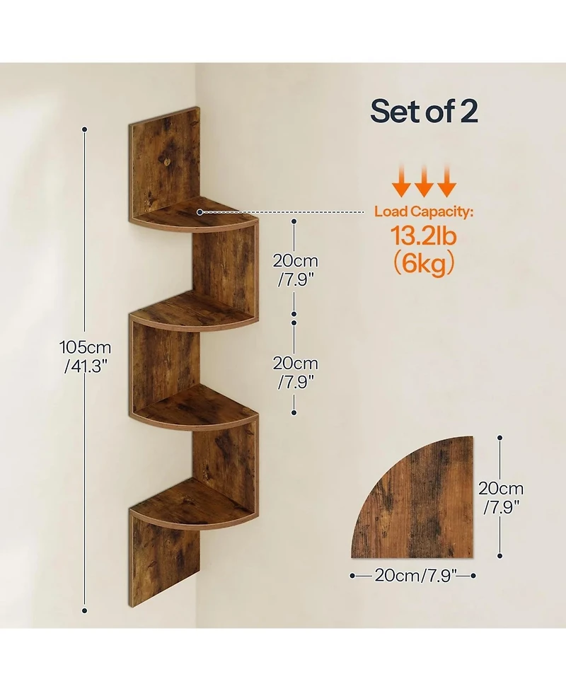 Slickblue Set of 2 Wall Mounted Corner Shelves 4 Tier Floating Storage Display Shelves for Home Decor