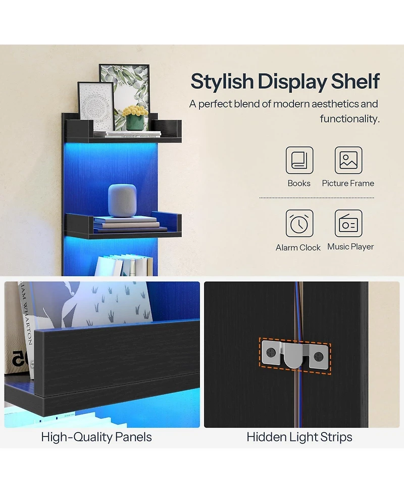 Slickblue Floating Wall Shelves with Led Lights 4-Tier Display Storage for Bedroom Living Room