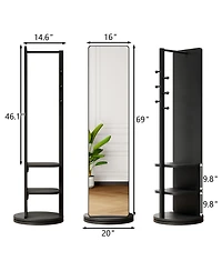 Busdays x Inch 360 Rotating Full-Length Mirror with Hook Storage Rack Coat Rack Solid Wood Floor Mirror for Bedroom Living Room