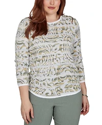 Alfred Dunner Petite Provence Paisley Stripe Spacedye Sweater