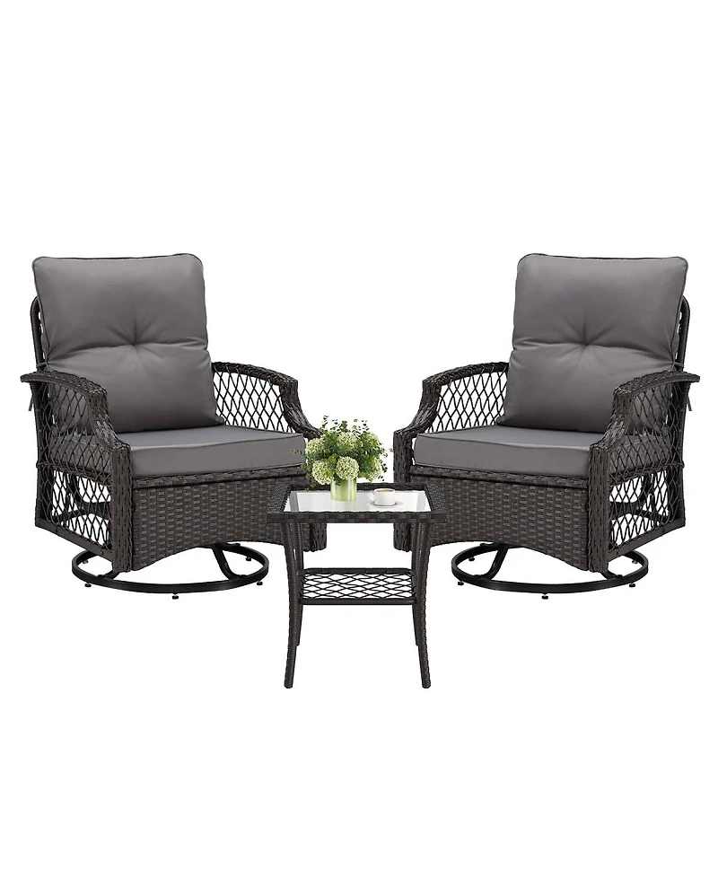 Asagikoiai 3 Piece Wicker Outdoor Patio Furniture Set with Swivel Glider Chairs and Side Table-Asagikoiai