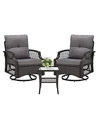 Asagikoiai 3 Piece Wicker Outdoor Patio Furniture Set with Swivel Glider Chairs and Side Table-Asagikoiai