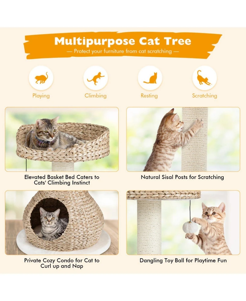 Hongge Hand-Made 28 Inch Cat Tree Tower with Jump Platform and Sisal Scratching Post