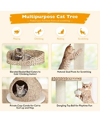 Hongge Hand-Made 28 Inch Cat Tree Tower with Jump Platform and Sisal Scratching Post