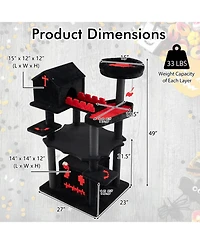 Hongge 49 Inch Gothic Cat Tree 6-Tier Cat Tower with Coffin Bed and Church Condo for Large Cats