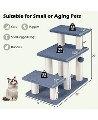 Hongge 3-Tier 20 Inch Cat Stairs with Sisal Scratching Posts and Hanging Toy Ball