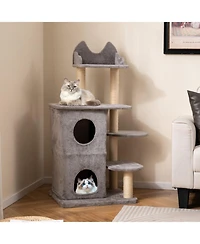 Hongge 48 Inch Cat Tree with 2-Story Condo 3 Hideaway Caves and Sisal Posts for Large Cats