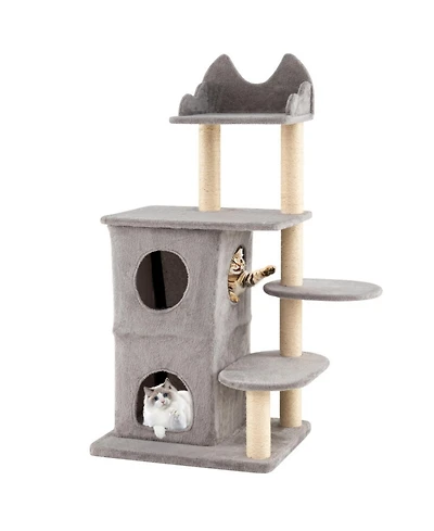 Hongge 48 Inch Cat Tree with 2-Story Condo 3 Hideaway Caves and Sisal Posts for Large Cats
