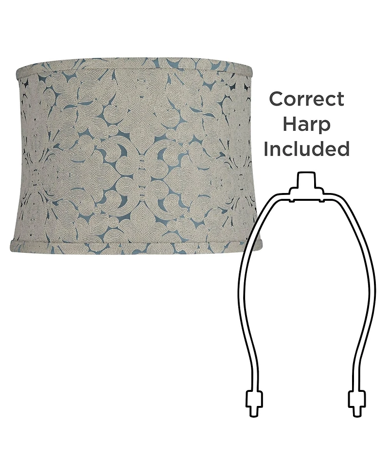 Springcrest 13" Top x 14" Bottom x 10" High x 10" Slant Print Lamp Shade Replacement Plaska Drum Softback Washer Harp Finial