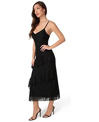 Bebe Women's Floral-Lace Cascading-Ruffle Maxi Dress