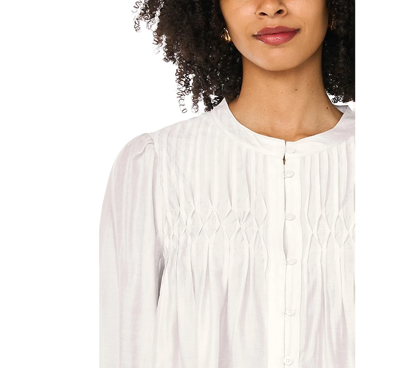 Macy's Women's Button-Front Long-Sleeve Crewneck Blouse