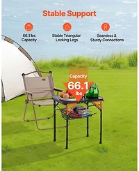 Sevorley Adjustable Height Folding Camping Table with Mesh Layer and Carry Handle