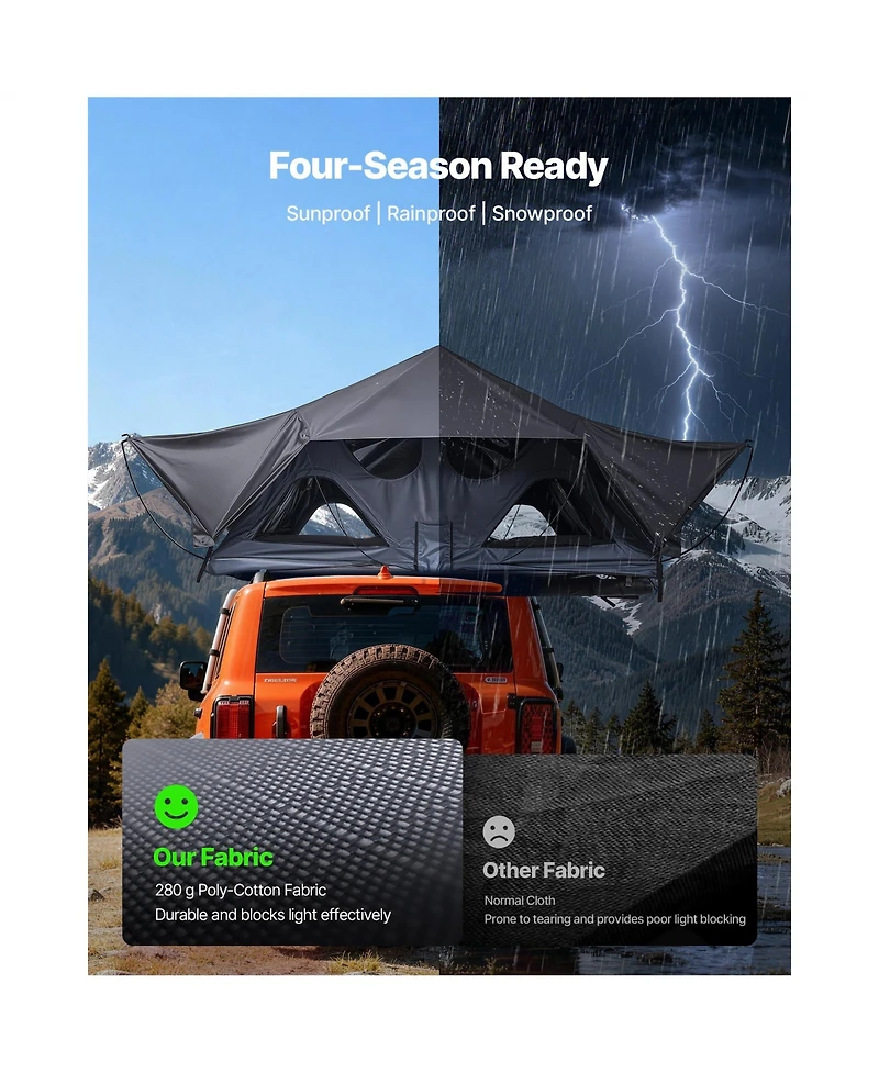Sevorley Foldable Aluminum Rooftop Tent for 2-3 Person with Led Light, 10 Windows and Mattress