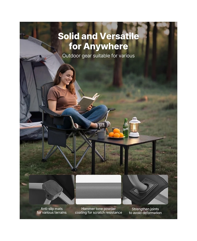 Sevorley Oversized Camping Chairs Set of 2 with Cooler Bag, Cup Holder and Side Pocket, 450 lb Capacity