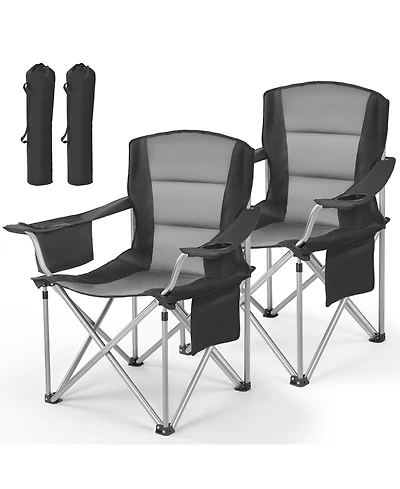Sevorley Oversized Camping Chairs Set of 2 with Cooler Bag, Cup Holder and Side Pocket, 450 lb Capacity