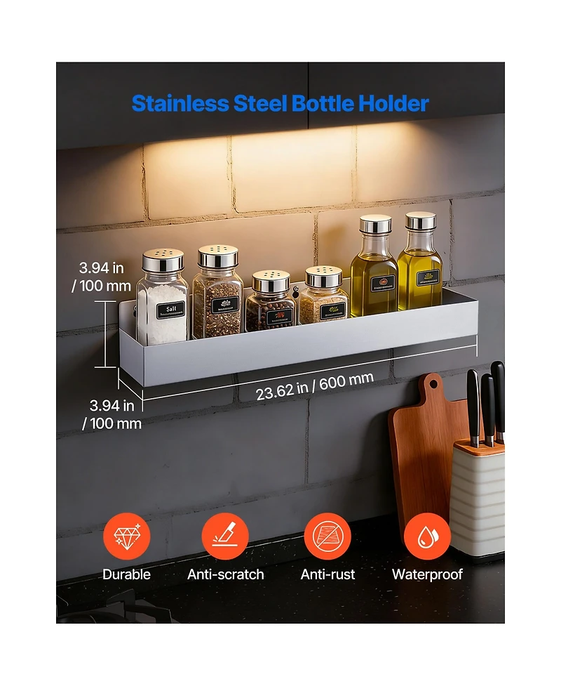 Sevorley Stainless Steel Bar Speed Rail, 24 Inch Wall-Mounted Liquor Bottle Holder Rack