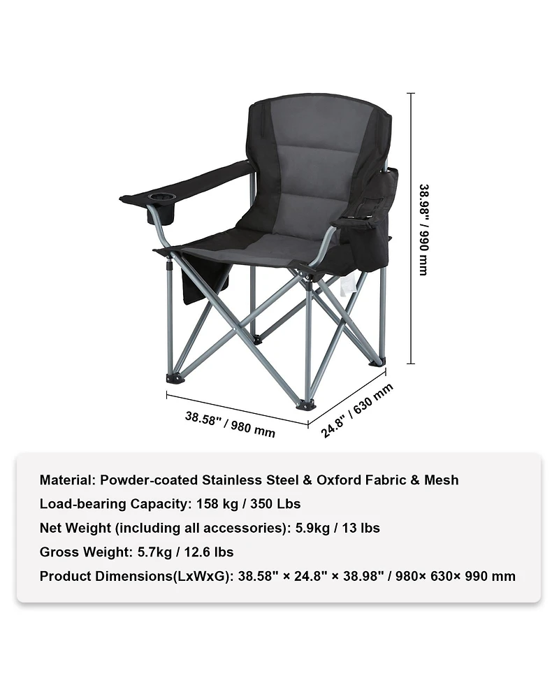 Sevorley Oversized Padded Camping Folding Chair with Cooler Bag and Cup Holder