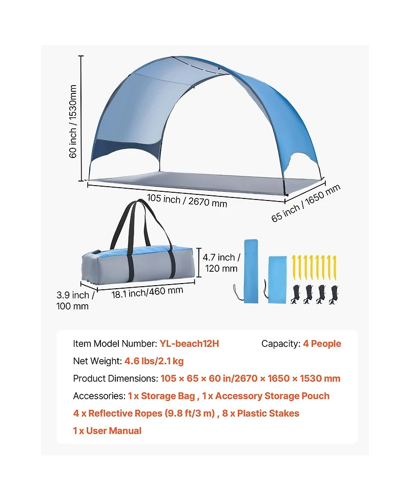 Sevorley 4-Person Beach Tent Sun Shelter with Upf 50 Plus Canopy