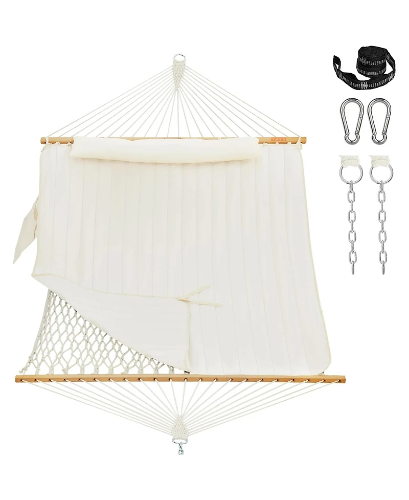 Piscifun Two Person Rope Hammock With Detachable Pad Spreader Bar Tree Straps Carabiners 450 Lbs Max Weight