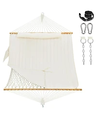 Piscifun Two Person Rope Hammock With Detachable Pad Spreader Bar Tree Straps Carabiners 450 Lbs Max Weight