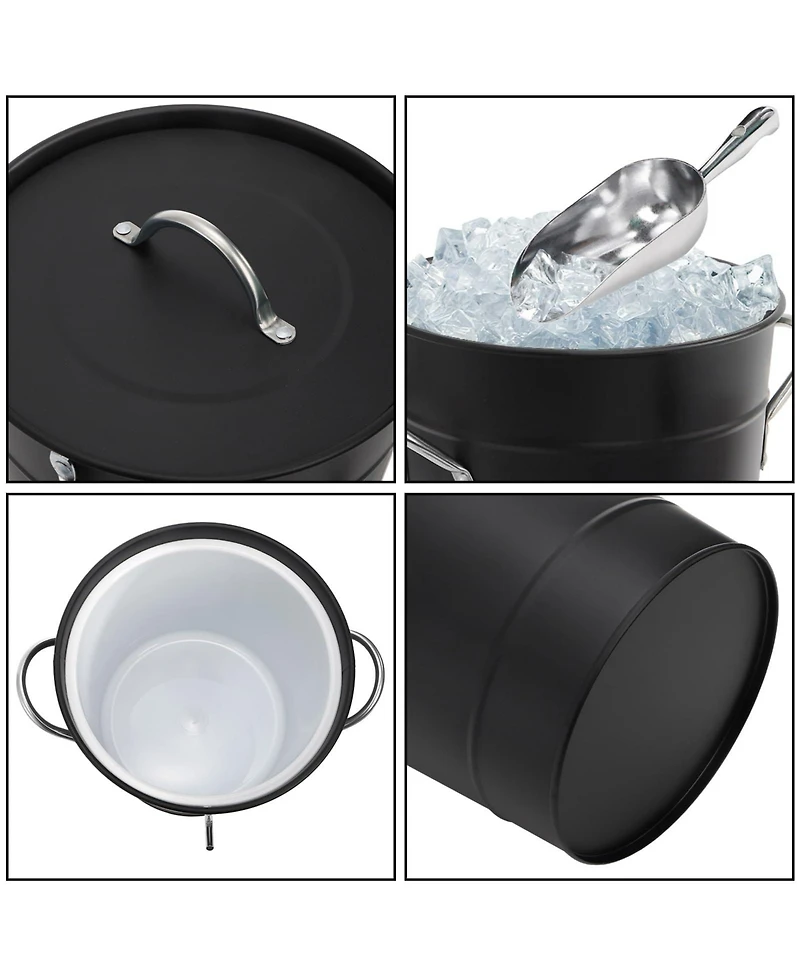 Piscifun Double Walled Galvanized Steel Ice Bucket With Lid And Scoop Carry Handles For Parties Camping Bbq