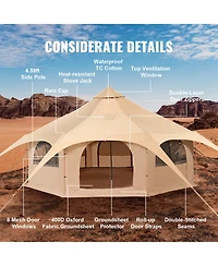 Sevorley Bell Tent 16.4 ft with Stove Jack, 4-Season Canvas Yurt Tent for 8 People Camping