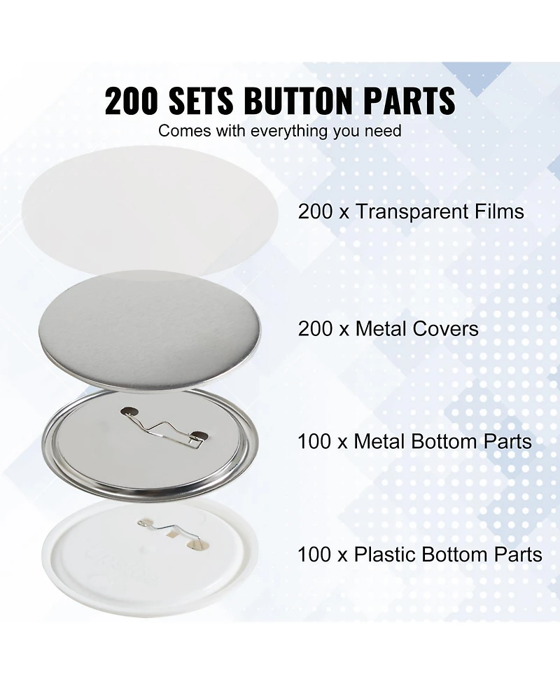 Sevorley 200-Set 3-Inch Pin Back Button Making Parts Kit for 75mm Button Maker