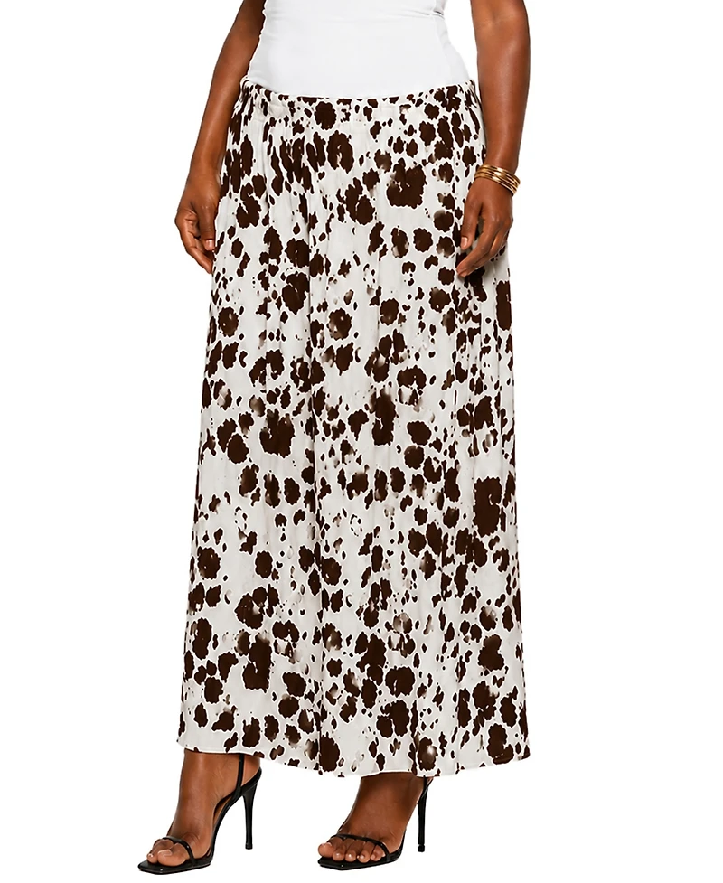 Coin 1804 Plus Cow Print Elastic Waist Maxi Skirt
