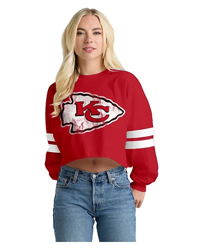 Spirit Jersey Women's Red Kansas City Chiefs Oversized Cropped Stripe Long Sleeve T-Shirt
