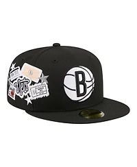 New Era Men's Black Brooklyn Nets Team Collage 59FIFTY Fitted Hat