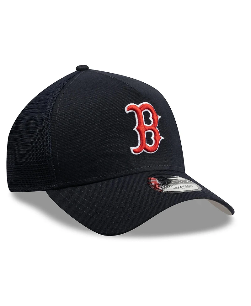 New Era Men's Navy Boston Red Sox Side Script 9FORTY A-Frame Trucker Adjustable Hat