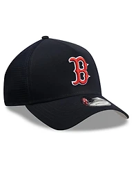 New Era Men's Navy Boston Red Sox Side Script 9FORTY A-Frame Trucker Adjustable Hat
