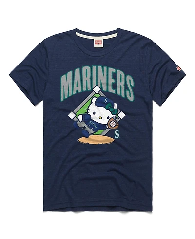 Homage Men's and Women's Navy Seattle Mariners Hello Kitty Tri-Blend T-Shirt