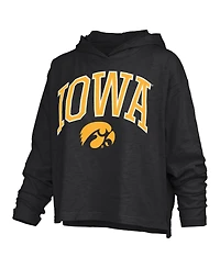 Pressbox Women's Black Iowa Hawkeyes Nelson Arch Over Logo Long Sleeve Hooded Slub T-Shirt
